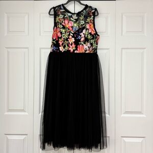 Floral Embroidered Black Dress